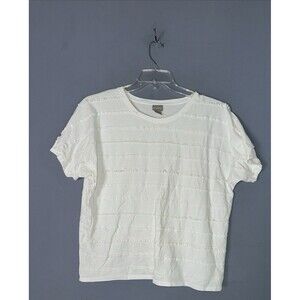 Chico's Women's White Cotton Crocheted Detail  ShortSleeve Shirt Size 3